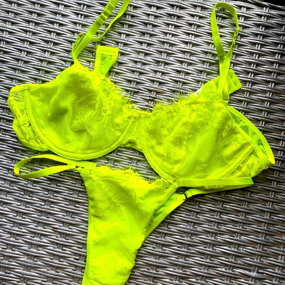 Neon, green panties, and bra set